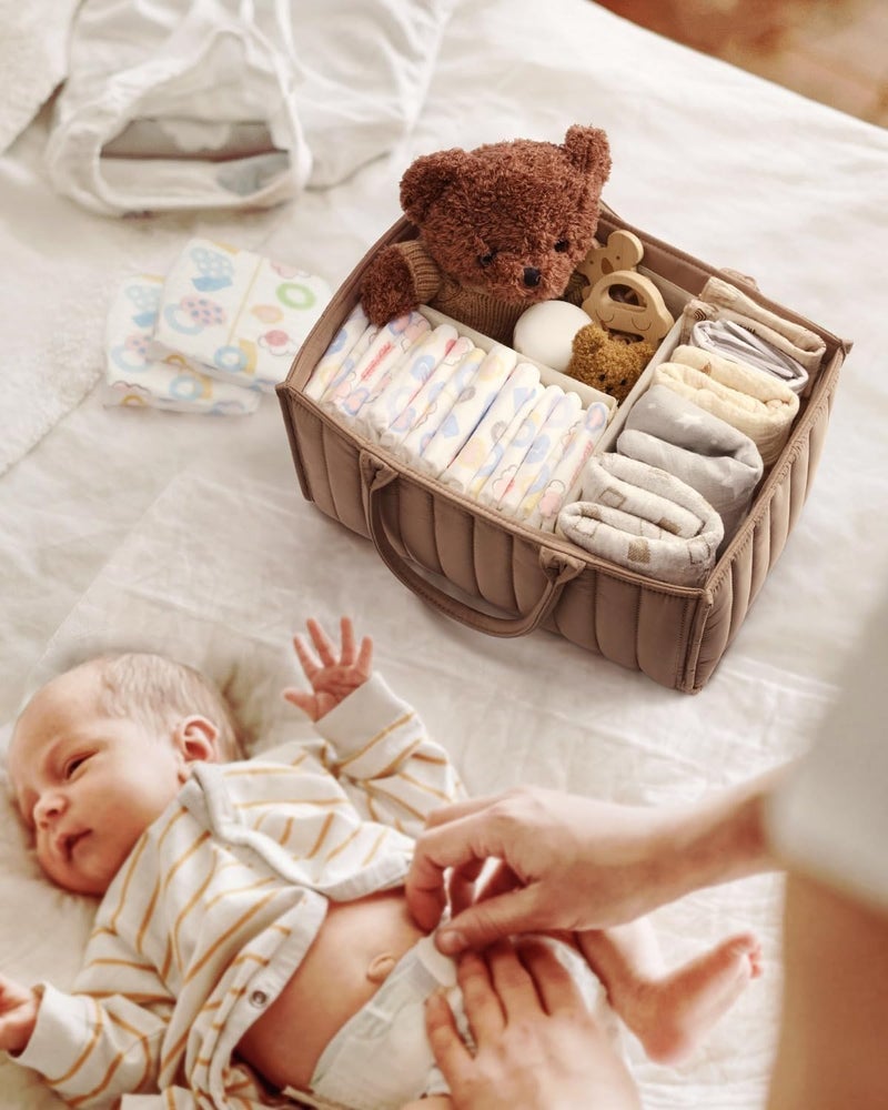 Prplet Baby Diaper Organizer Caddy Baskets – Large Nursery Storage Basket with Handles, Removable Dividers & Multiple Compartments | Diaper Bag for New born Essentials, Toys, Wipes, Bottles (Brown) - Image 5