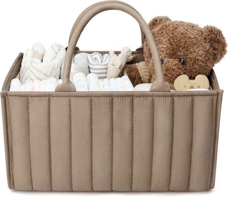 Prplet Baby Diaper Organizer Caddy Baskets – Large Nursery Storage Basket with Handles, Removable Dividers & Multiple Compartments | Diaper Bag for New born Essentials, Toys, Wipes, Bottles (Brown) - Image 1