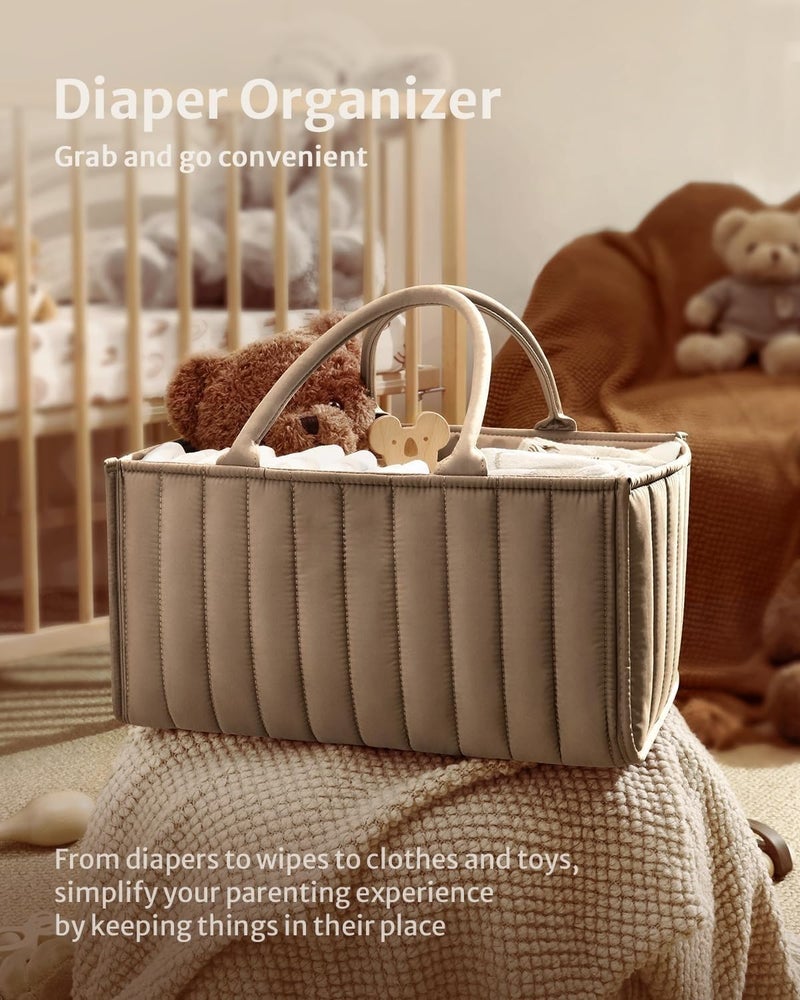 Prplet Baby Diaper Organizer Caddy Baskets – Large Nursery Storage Basket with Handles, Removable Dividers & Multiple Compartments | Diaper Bag for New born Essentials, Toys, Wipes, Bottles (Brown) - Image 4