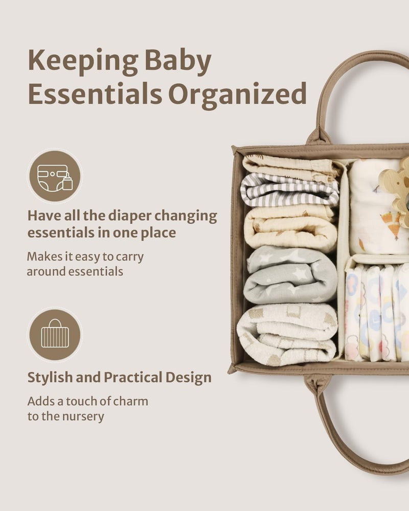Prplet Baby Diaper Organizer Caddy Baskets – Large Nursery Storage Basket with Handles, Removable Dividers & Multiple Compartments | Diaper Bag for New born Essentials, Toys, Wipes, Bottles (Brown) - Image 2