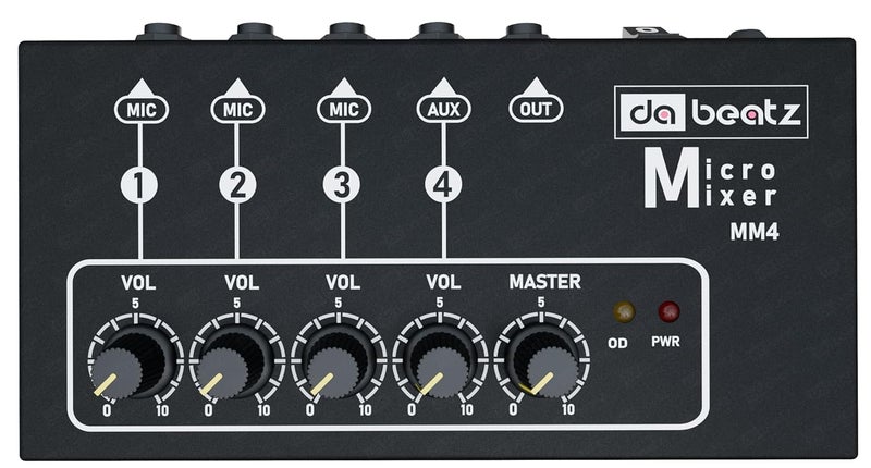 da.beatz. Dabeatz 4 channel mini audio mixer, audio interface for recording studio, ultra low noise mixer for PC/Recording, Ideal for small club, Streaming, Singing, Gaming, Micro Mixer for Sub-Mixing, DB-MM4 - Image 1