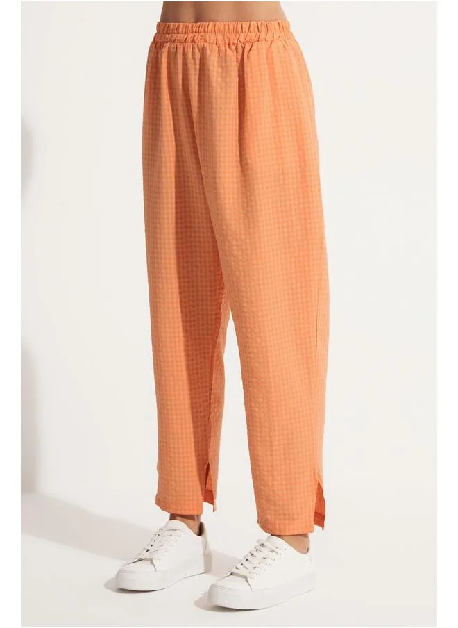 JUNE June Self Patterned Shirt & Trouser Set Orange