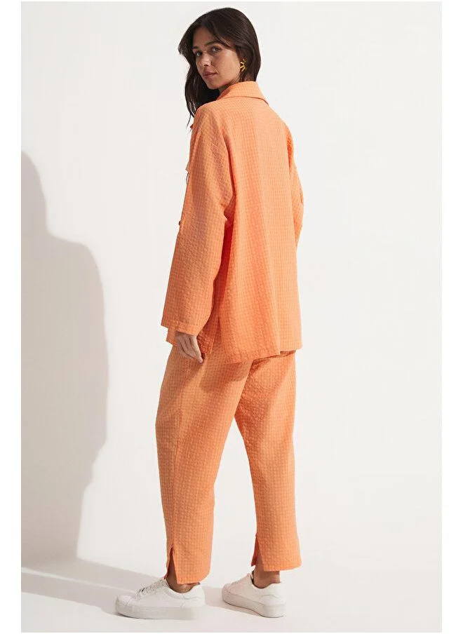 JUNE June Self Patterned Shirt & Trouser Set Orange
