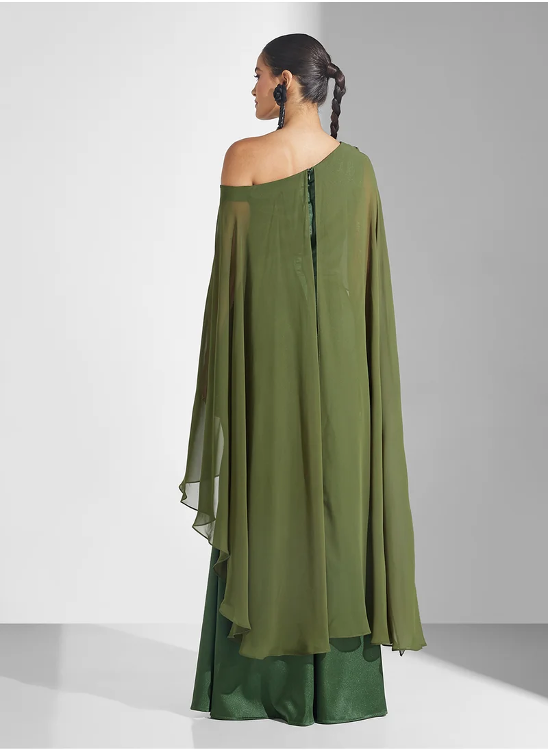 ايرا Drape Sleeve Side Slit Maxi Dress