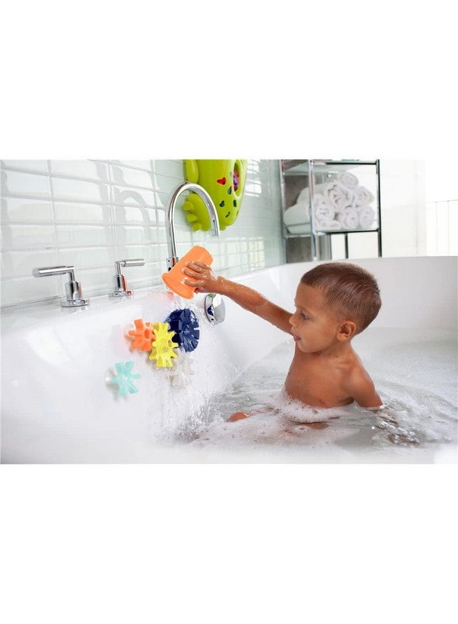 BOON ألعاب استحمام الأطفال بوون كوجز - ألعاب حسية للأطفال بموضوع التروس الدوارة - ألعاب شفط لجدران حوض الاستحمام - أزرق داكن وأصفر - 5 قطع - للأعمار من 12 شهرًا وما فوق - Image 4