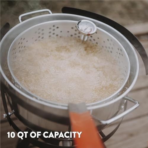 GasOne Gas One Aluminum Cooking Pot Deep Fryer with Basket – 10QT Aluminum Fry Pot with Easy Grip Handle – Durable Food Grade Outdoor Fryer with Perforated Strainer Basket – Ideal for Seafood, Chicken - Image 4