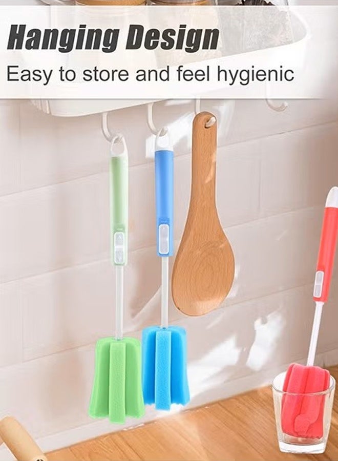 3 PCS Sponge Clean Brush, Sponge Clean Brush With Adjustable Plastic Handle, Telescopic Bottle Cleaning Sponge Brush random color - Image 2