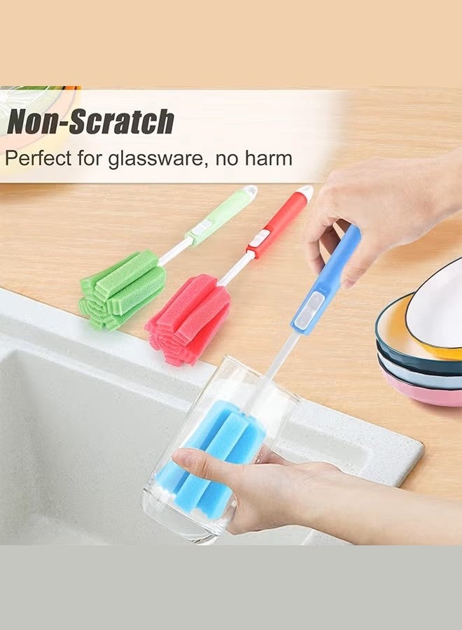 3 PCS Sponge Clean Brush, Sponge Clean Brush With Adjustable Plastic Handle, Telescopic Bottle Cleaning Sponge Brush random color - Image 4