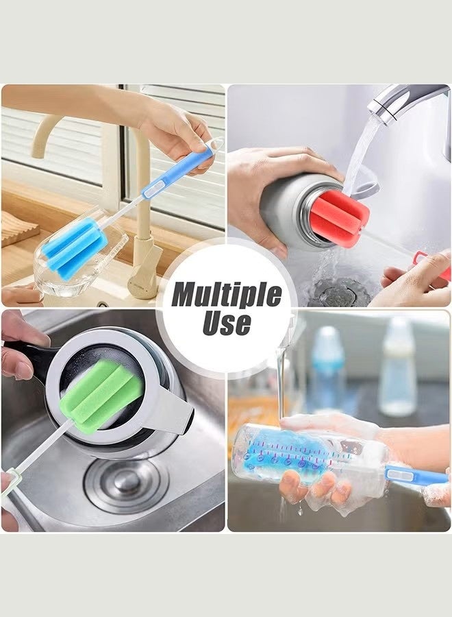 3 PCS Sponge Clean Brush, Sponge Clean Brush With Adjustable Plastic Handle, Telescopic Bottle Cleaning Sponge Brush random color - Image 5