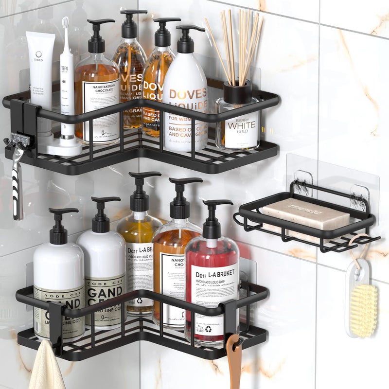 YASONIC 2024 New Corner Shower Caddy  3-Pack Shower Organizer Corner with Soap Holder and 4 Removable Hooks  Rustproof Corner Shower Shelves  No Drilling Shower Shelf for Inside Shower  Black - Image 1