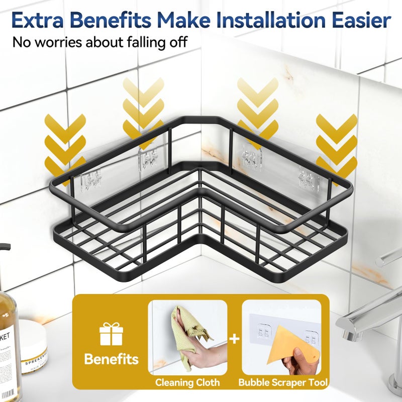 YASONIC 2024 New Corner Shower Caddy  3-Pack Shower Organizer Corner with Soap Holder and 4 Removable Hooks  Rustproof Corner Shower Shelves  No Drilling Shower Shelf for Inside Shower  Black - Image 4