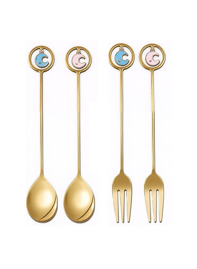 4-piece gold stainless steel cutlery set, 2 forks and 2 spoons  - Image 1