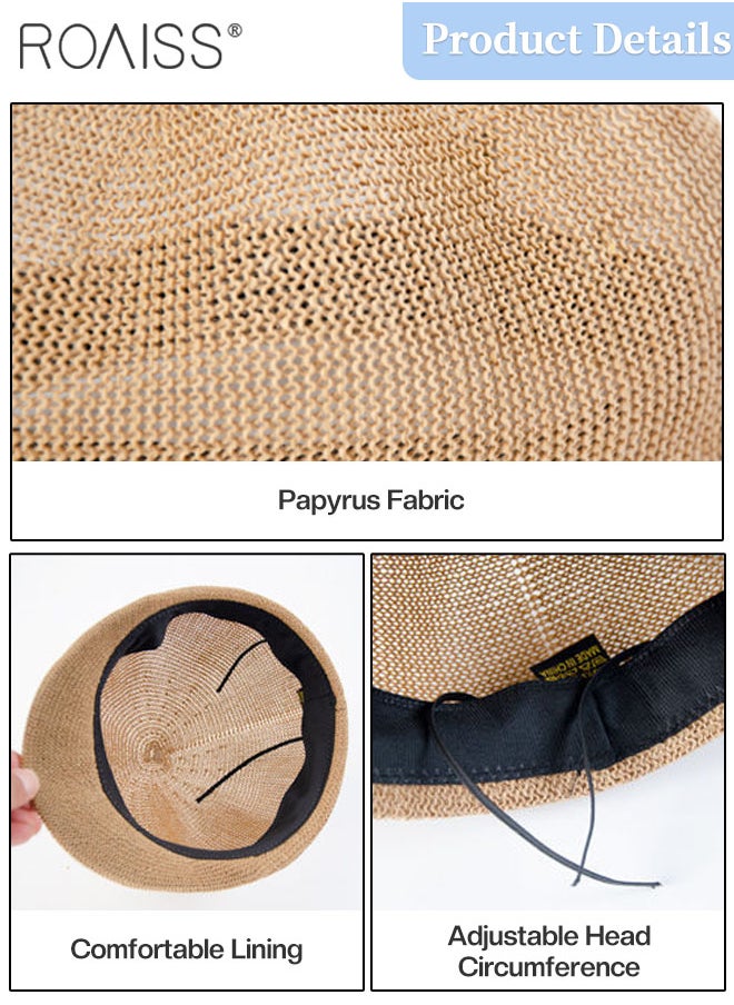 roaiss - Hollow Sun Protection Octagonal Hat for Women, Breathable Mesh Straw Beret, Summer Beach Outdoor Hat Garden Fishing Hiking, Adjustable Size - Image 1