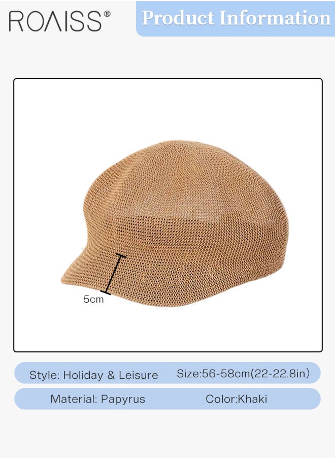 roaiss - Hollow Sun Protection Octagonal Hat for Women, Breathable Mesh Straw Beret, Summer Beach Outdoor Hat Garden Fishing Hiking, Adjustable Size - Image 1