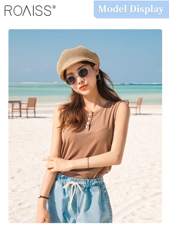 roaiss - Hollow Sun Protection Octagonal Hat for Women, Breathable Mesh Straw Beret, Summer Beach Outdoor Hat Garden Fishing Hiking, Adjustable Size - Image 1