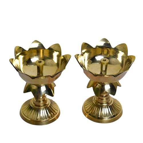 Neetu Arts Pure Brass Kamal Akhand Nanda Diya – Traditional Oil Lamp for Pooja & Home Temple (3.25 Inches, Pack of 2) - Image 3
