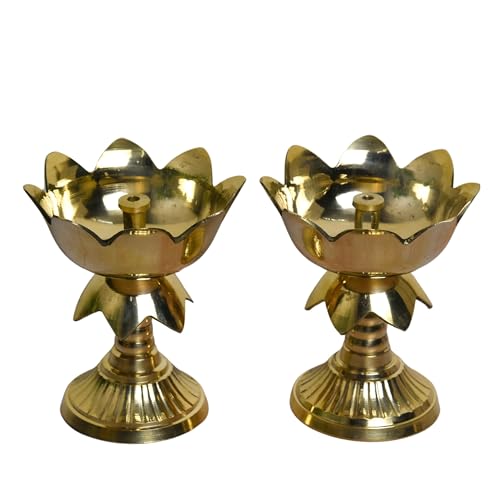 Neetu Arts Pure Brass Kamal Akhand Nanda Diya – Traditional Oil Lamp for Pooja & Home Temple (3.25 Inches, Pack of 2) - Image 4