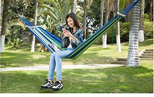 Mantavya Portable Wooden Camping Swing Hammock Beach Bed with Hardwood Spreader Bar Tree Hanging Suspended Outdoor Indoor Bed Multi - Image 1
