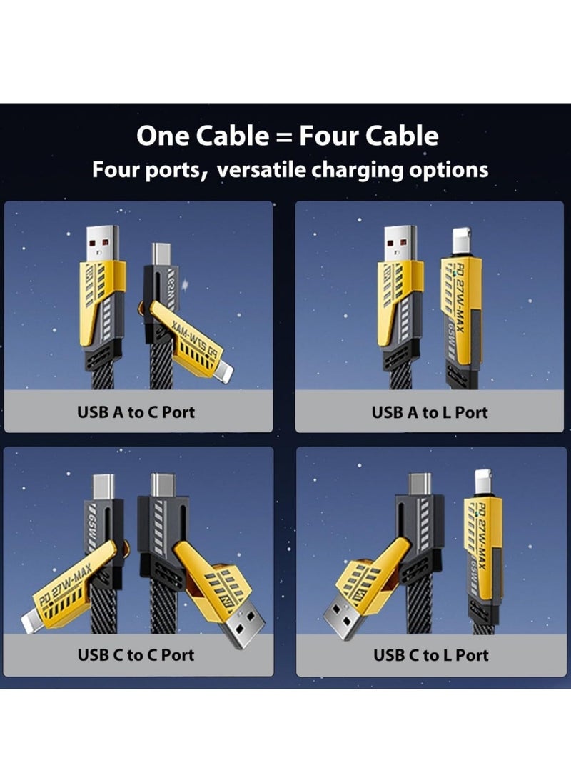 65W 4-in-1 Fast Charging Cable - Versatile Flat Braided USB C, USB A, and Lightning Combo - Image 2
