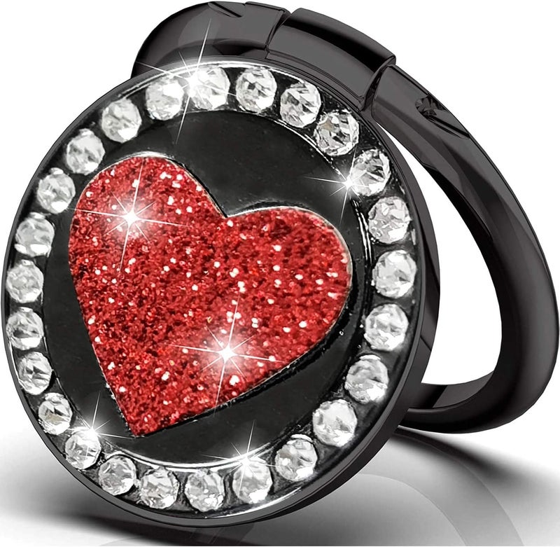 KolorFish Universal Funky Mobile Phone Ring Grip Holder Stand 360 Degree Rotation with Finger Ring for All Mobile Phone and Tablet (Heart Glitter Black) - Image 1