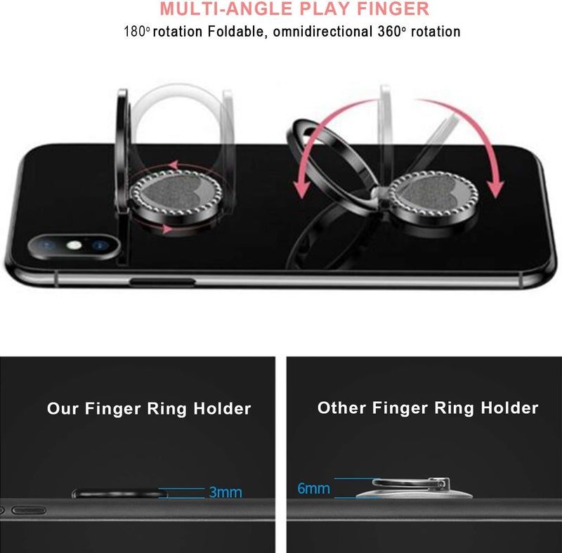 KolorFish Universal Funky Mobile Phone Ring Grip Holder Stand 360 Degree Rotation with Finger Ring for All Mobile Phone and Tablet (Heart Glitter Black) - Image 4