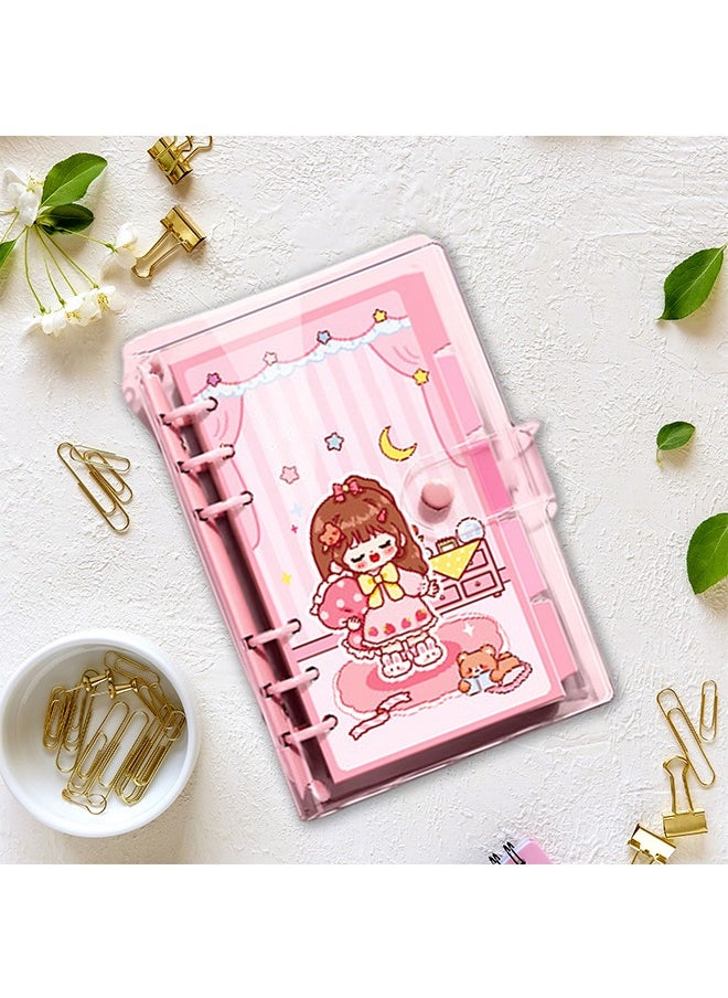 BiuTFon 2 pcs A6 Refillable Notebook, 6 Ring Transparent PVC Planner Binder Cover with Colorful Planner Refill Cute Loose Leaf Paper, Cartoon Dividers and Zipper Pocket  - Image 4