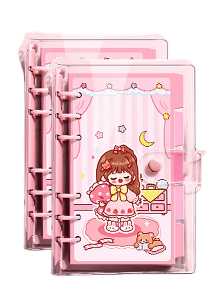 BiuTFon 2 pcs A6 Refillable Notebook, 6 Ring Transparent PVC Planner Binder Cover with Colorful Planner Refill Cute Loose Leaf Paper, Cartoon Dividers and Zipper Pocket  - Image 1