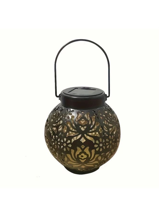 Black Peony Solar Metal Lantern Outdoor Hanging Lamp with Floral Patterns for Garden Courtyard - Image 1