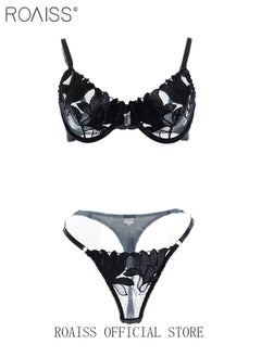 roaiss Floral Embroidery Lingerie Set for Women 2 PCS Charming Skin Friendly Mesh Yarn Underwire Underwear Sets Ladies Comfy and Breathable Push up Bra and Thong Sets  - Image 2