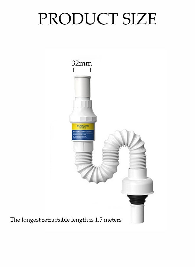 DUNISO Expandable Sink Drain Pipe, Bathroom and Kitchen Sink Drain Pipe, Universal Sink Pipe, Bathroom Washbasin Kitchen Sink Drain Pipe，Stretchable up to 1.5m，White - Image 2