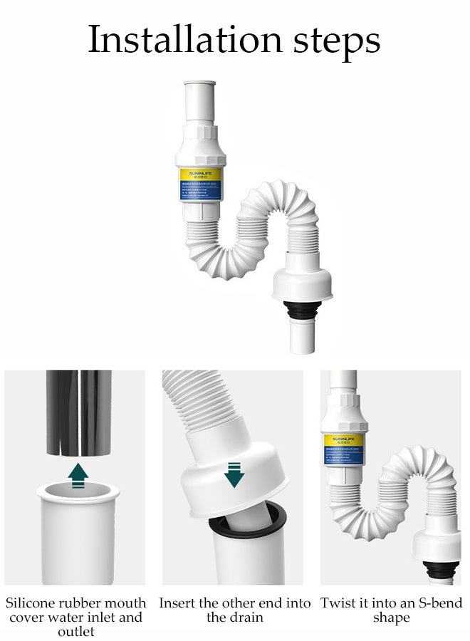 DUNISO Expandable Sink Drain Pipe, Bathroom and Kitchen Sink Drain Pipe, Universal Sink Pipe, Bathroom Washbasin Kitchen Sink Drain Pipe，Stretchable up to 1.5m，White - Image 5
