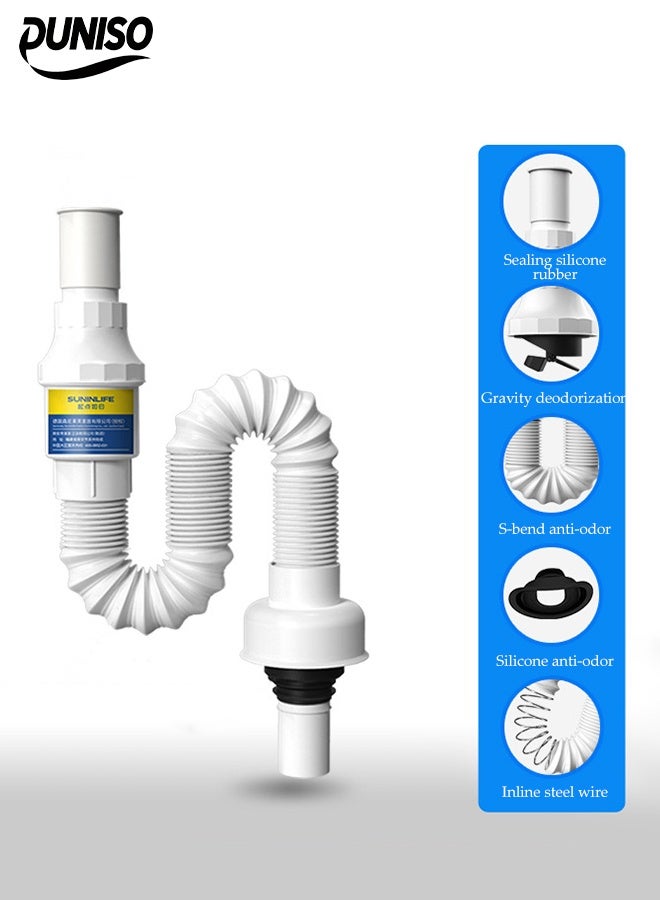 DUNISO Expandable Sink Drain Pipe, Bathroom and Kitchen Sink Drain Pipe, Universal Sink Pipe, Bathroom Washbasin Kitchen Sink Drain Pipe，Stretchable up to 1.5m，White - Image 1