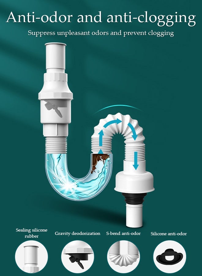 DUNISO Expandable Sink Drain Pipe, Bathroom and Kitchen Sink Drain Pipe, Universal Sink Pipe, Bathroom Washbasin Kitchen Sink Drain Pipe，Stretchable up to 1.5m，White - Image 4