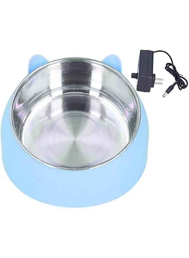 Heated Pet Bowl, Portable Heated Water Bowl Nordic Stainless Steel to Cervical Spine Constant Temperature Cat Food Bowl US Plug 100‑240V (Blue)  - Image 1