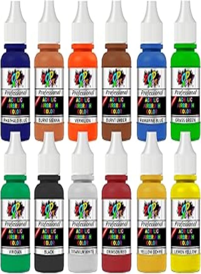 Pop Art Airbrush Acrylic Colors Paint Set Of 12 Colors 30 ml Each Water Based For Artists, Beginners and Students