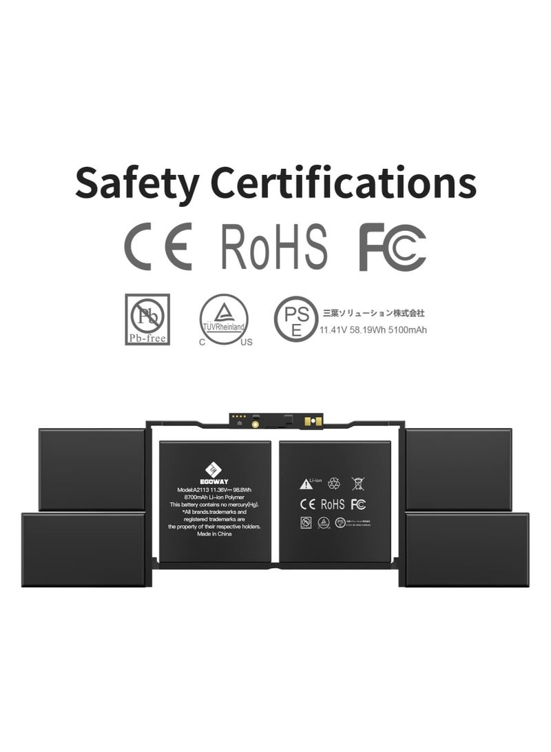 "بطارية لاب توب A2141 بديلة لجهاز 16 بوصة (2019)، EMC 3347، موديل A2113." - Image 1