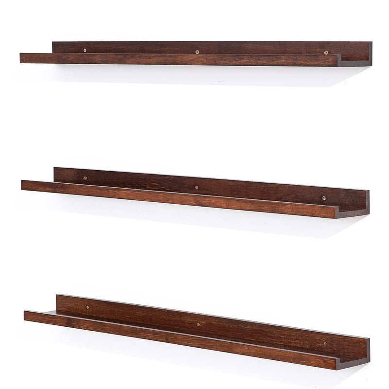MBYD 36 Inch Wood Floating Shelves Wall Mounted Deep Walnut Picture Ledge Shelf Nursery Book Shelves for Home Decor for Bedrooms Office Living Room Kitchen 3 Same Sizes