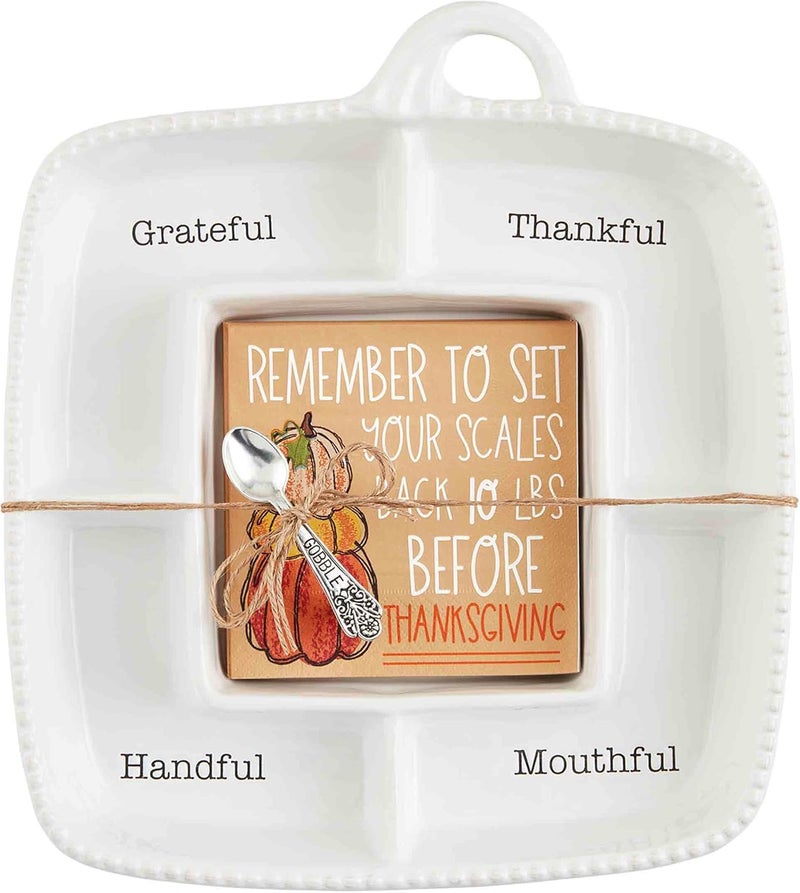 Mud Pie Pumpkin Sectioned Server Set dish 11 x 11  spoon 3 12  napkin 5 x 5 White