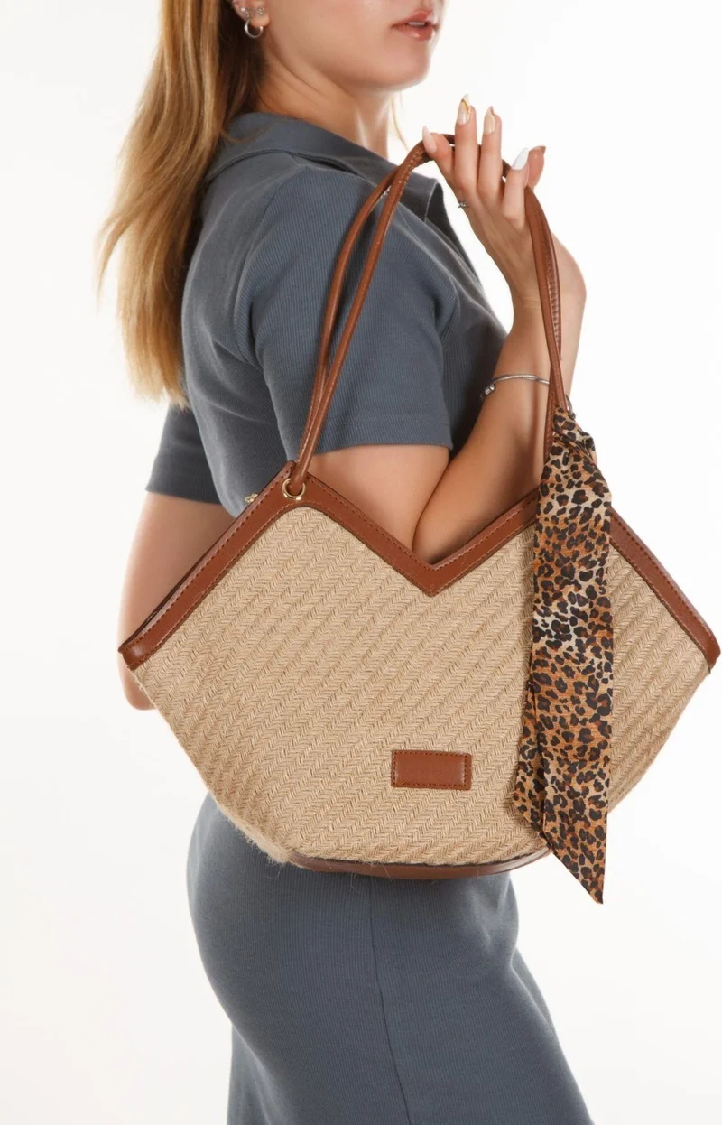 Newish Polo Tan - Mink Zipper Detailed Straw Women's Hand and Shoulder Bag