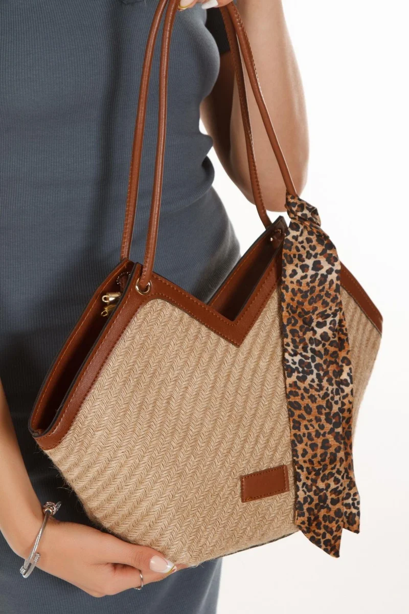 Newish Polo Tan - Mink Zipper Detailed Straw Women's Hand and Shoulder Bag