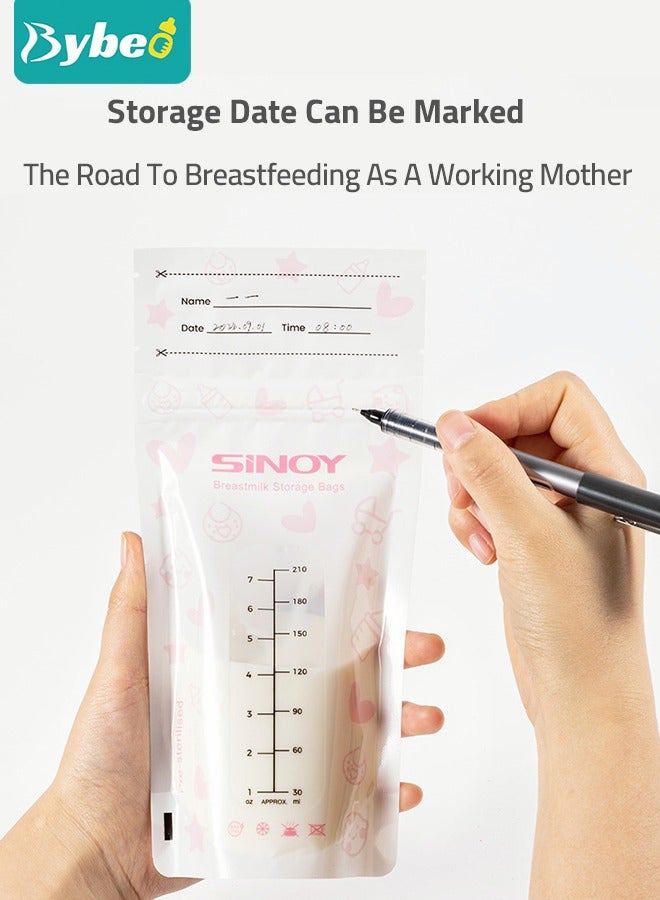 50 Counts Breastmilk Storage Bags, Counting Pack, Presterilized, Hygienically Doubled-Sealed,  Self Standing and Suitable for Refrigeration and Freezing, 210ml
