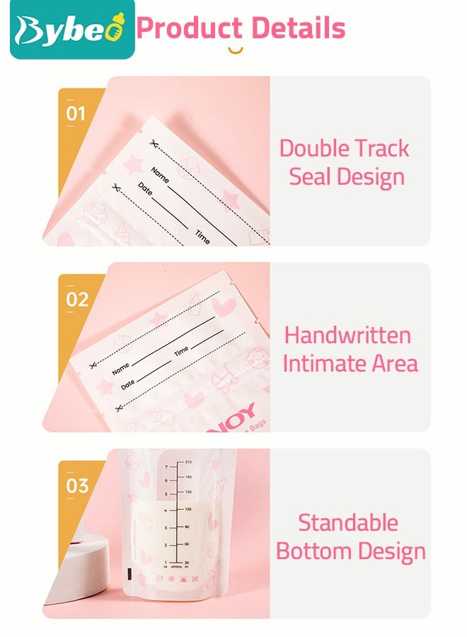50 Counts Breastmilk Storage Bags, Counting Pack, Presterilized, Hygienically Doubled-Sealed,  Self Standing and Suitable for Refrigeration and Freezing, 210ml