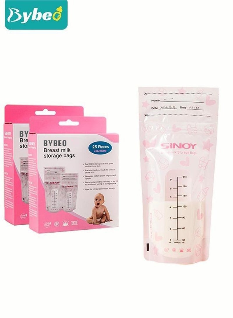 50 Counts Breastmilk Storage Bags, Counting Pack, Presterilized, Hygienically Doubled-Sealed,  Self Standing and Suitable for Refrigeration and Freezing, 210ml