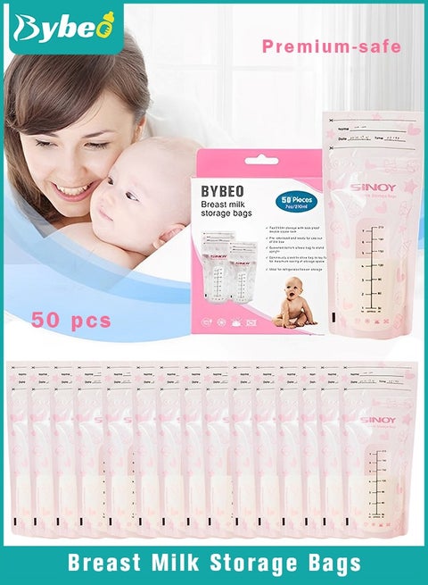 50 Counts Breastmilk Storage Bags, Counting Pack, Presterilized, Hygienically Doubled-Sealed,  Self Standing and Suitable for Refrigeration and Freezing, 210ml