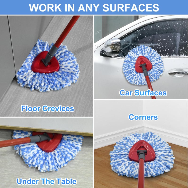 DLAIMI Spin Mop Replace Head, Base, Scrubber, Mop Handle for OCedar RinseClean 2-Tank System, Include 2 Microfiber Mop Refills, 1 Mop Handle, 1 Base and 1 Scrub Brush for Dry Wet Use Floor Deep Cleaning - Image 5