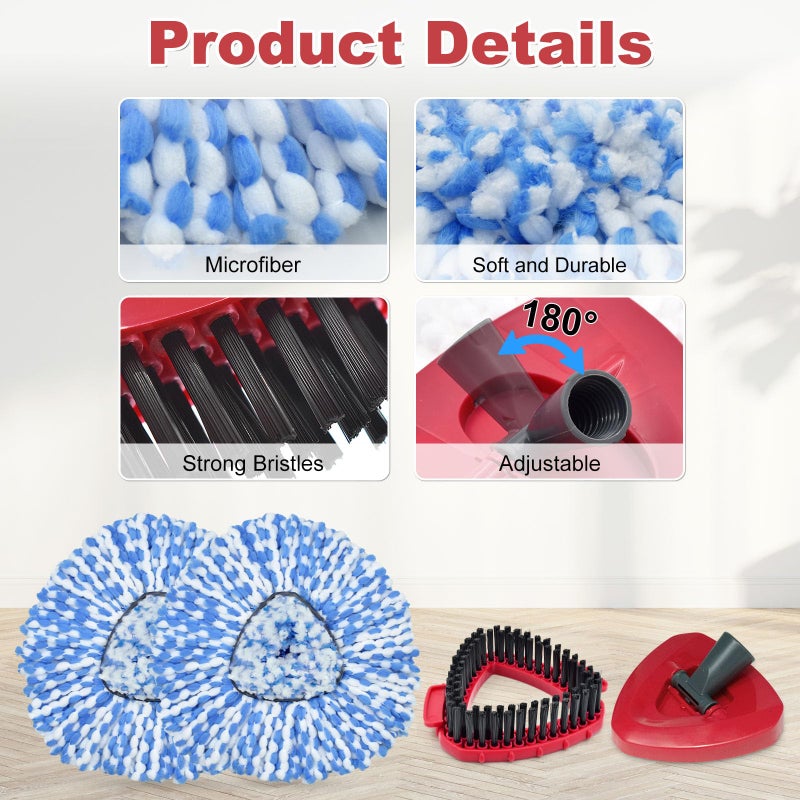 DLAIMI Spin Mop Replace Head, Base, Scrubber, Mop Handle for OCedar RinseClean 2-Tank System, Include 2 Microfiber Mop Refills, 1 Mop Handle, 1 Base and 1 Scrub Brush for Dry Wet Use Floor Deep Cleaning - Image 2