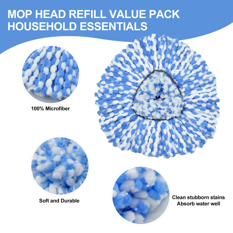 DLAIMI Spin Mop Replace Head, Base, Scrubber, Mop Handle for OCedar RinseClean 2-Tank System, Include 2 Microfiber Mop Refills, 1 Mop Handle, 1 Base and 1 Scrub Brush for Dry Wet Use Floor Deep Cleaning - Image 4