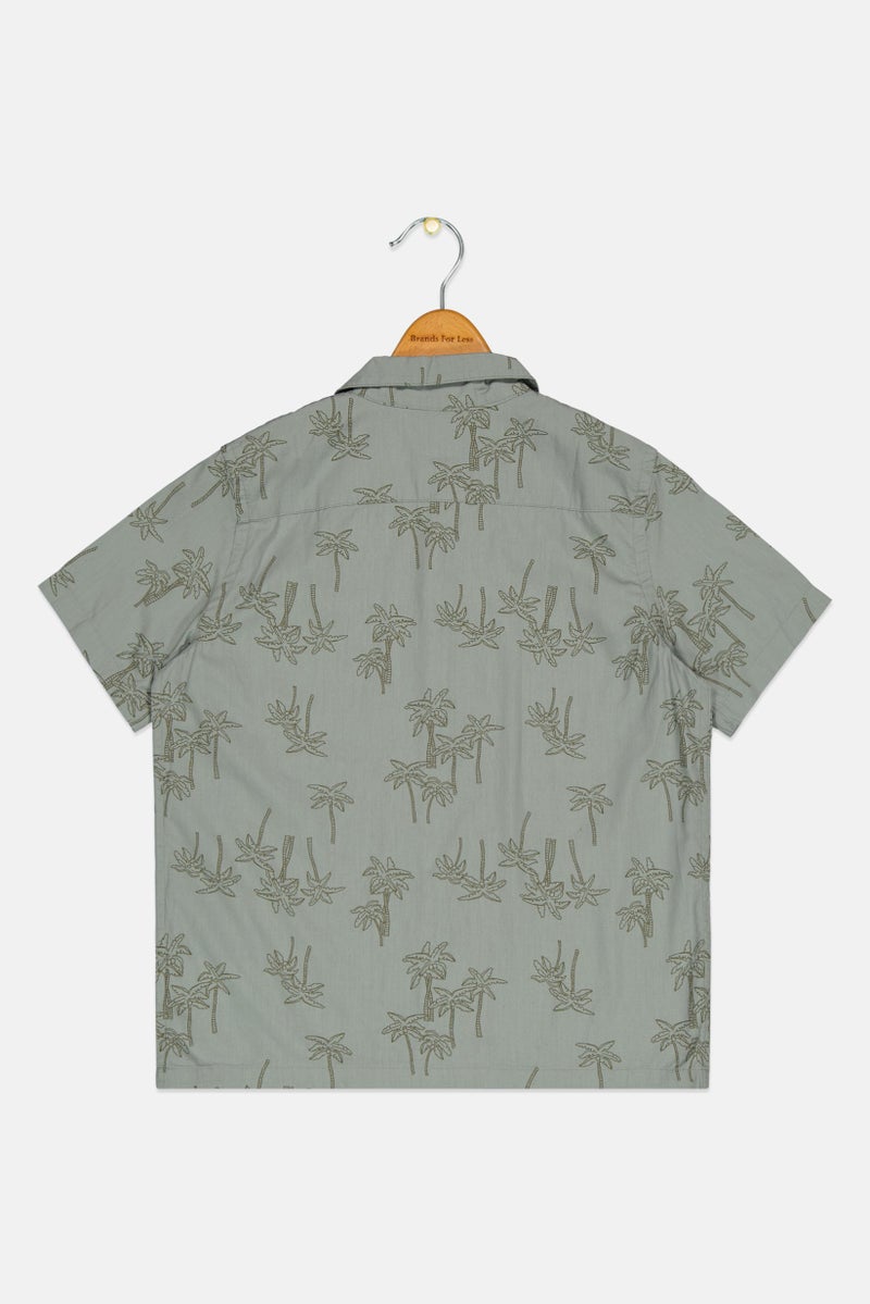 GAP Kids Boy Lapel Collar Allover Print Short Sleeves Casual Shirt, Grey - Image 2