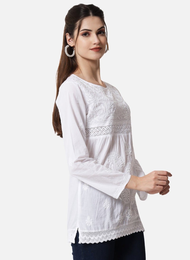 الايا تونيك قطن مطرز يدويًا بشيكانكاري ودانتيل قريشيا - Image 4