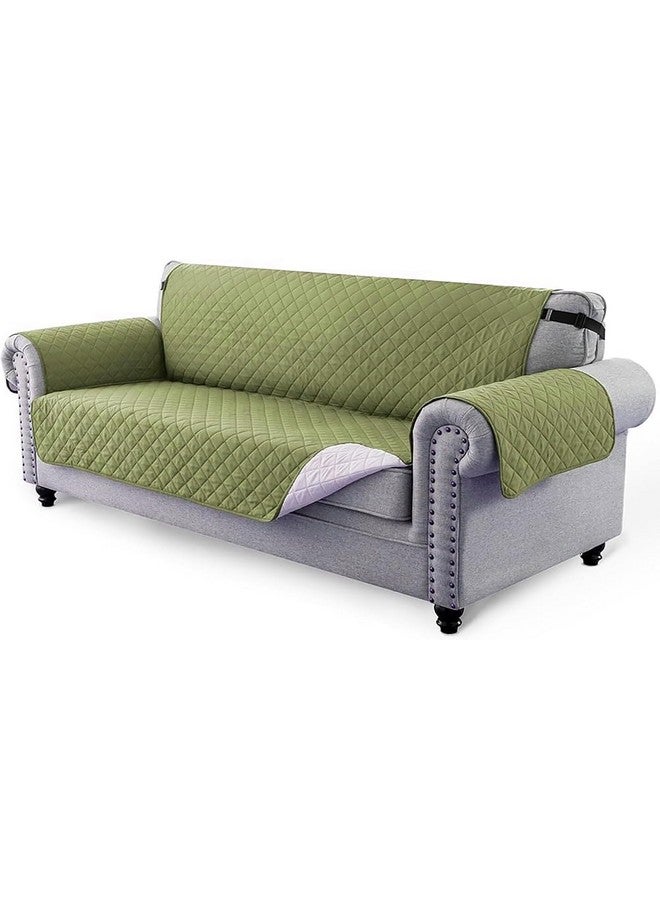 هاوس أوف كويرك غطاء أريكة قابل للعكس من House of Quirk، أغطية أريكة ثلاثية المقاعد مع أحزمة مرنة قابلة للتعديل، أغطية أريكة 280 جرام لكل متر مربع للحيوانات الأليفة (أخضر/بيج، 172.7 × 190.5 سم) - Image 1